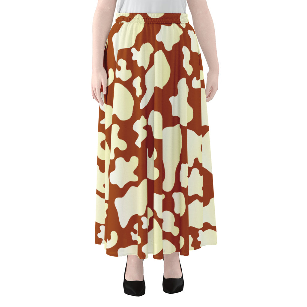 Chocolate And Milk Cow Print Chiffon Maxi Skirt