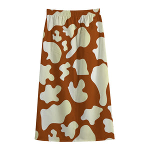 Chocolate And Milk Cow Print Cotton Front Slit Maxi Skirt