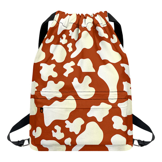 Chocolate And Milk Cow Print Drawstring Backpack