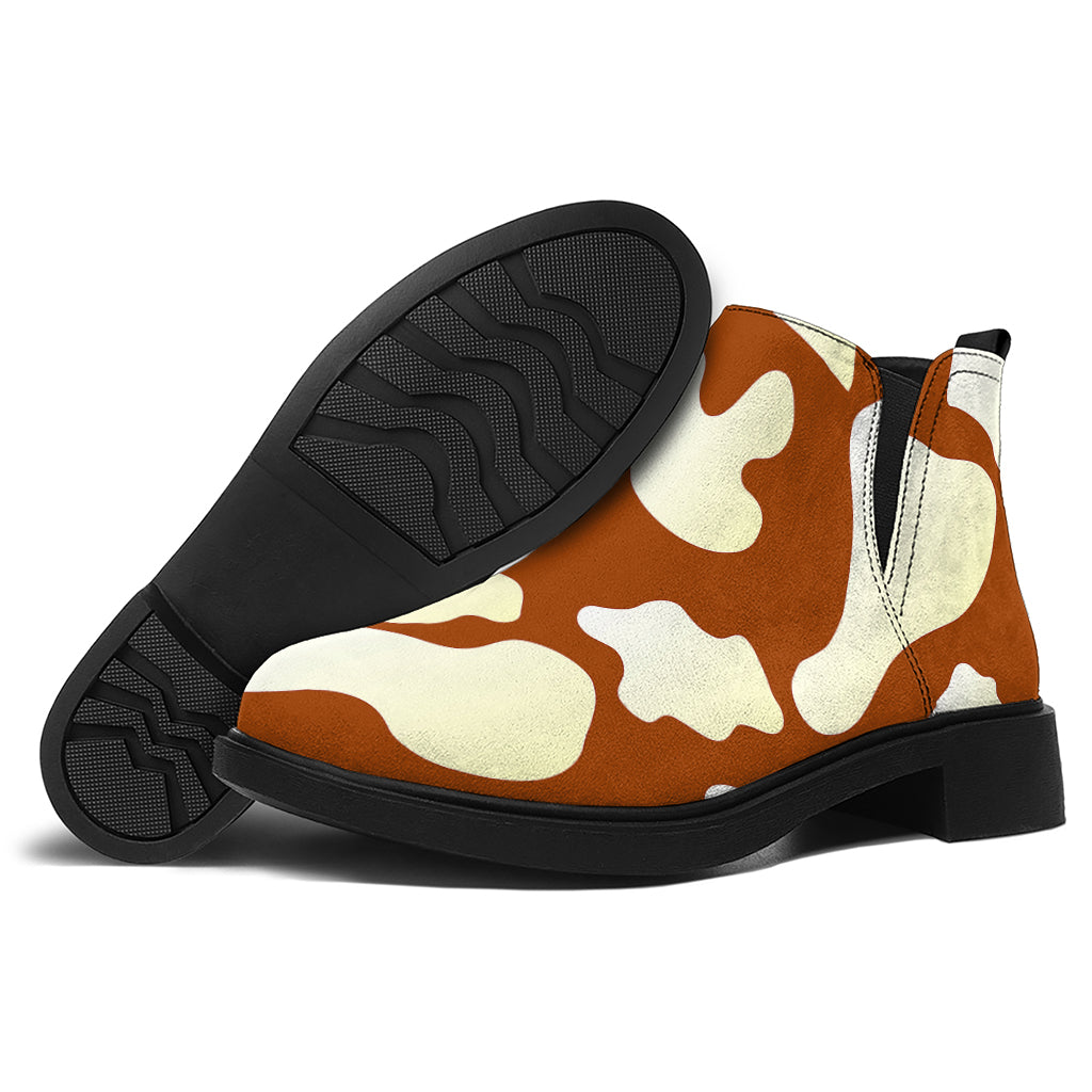 Chocolate And Milk Cow Print Flat Ankle Boots