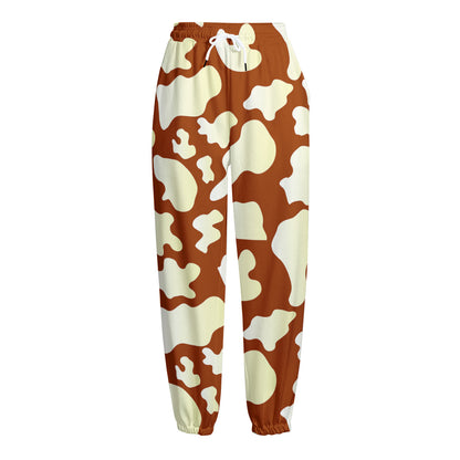 Chocolate And Milk Cow Print Fleece Lined Knit Pants