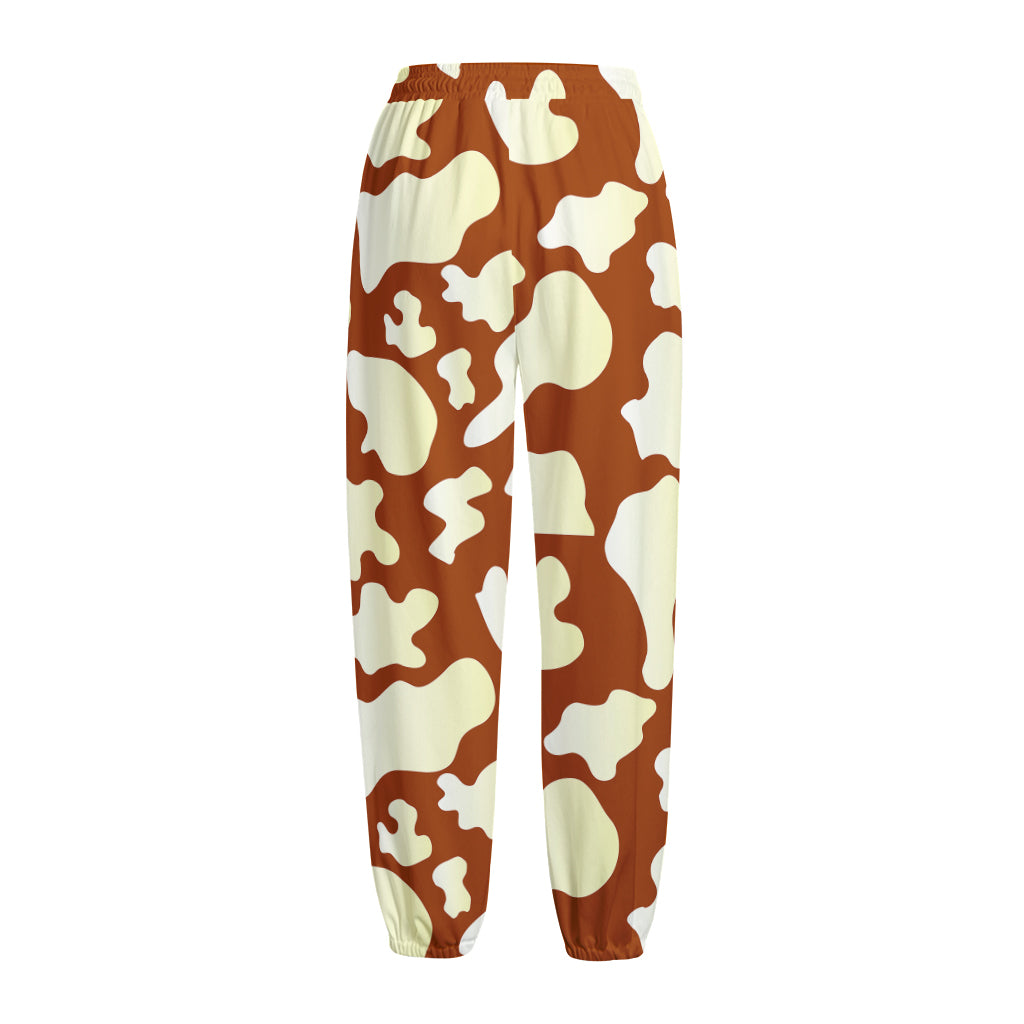 Chocolate And Milk Cow Print Fleece Lined Knit Pants