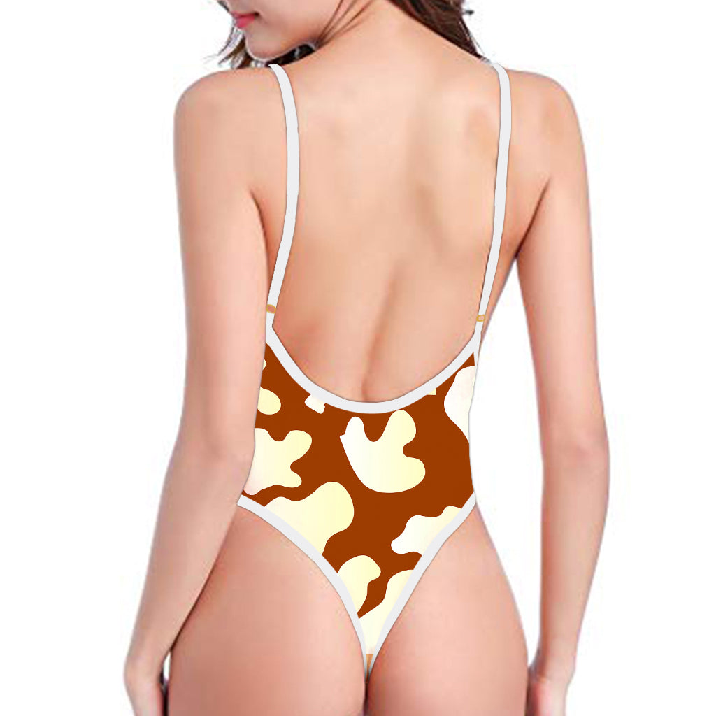 Chocolate And Milk Cow Print High Cut One Piece Swimsuit