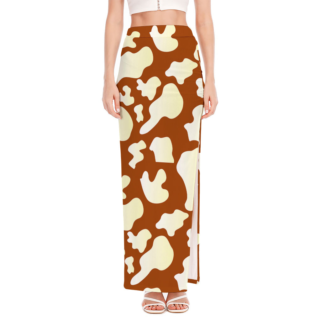 Chocolate And Milk Cow Print High Slit Maxi Skirt