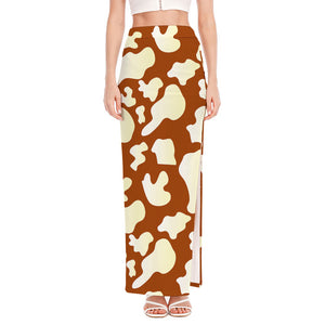 Chocolate And Milk Cow Print High Slit Maxi Skirt