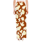 Chocolate And Milk Cow Print High Slit Maxi Skirt