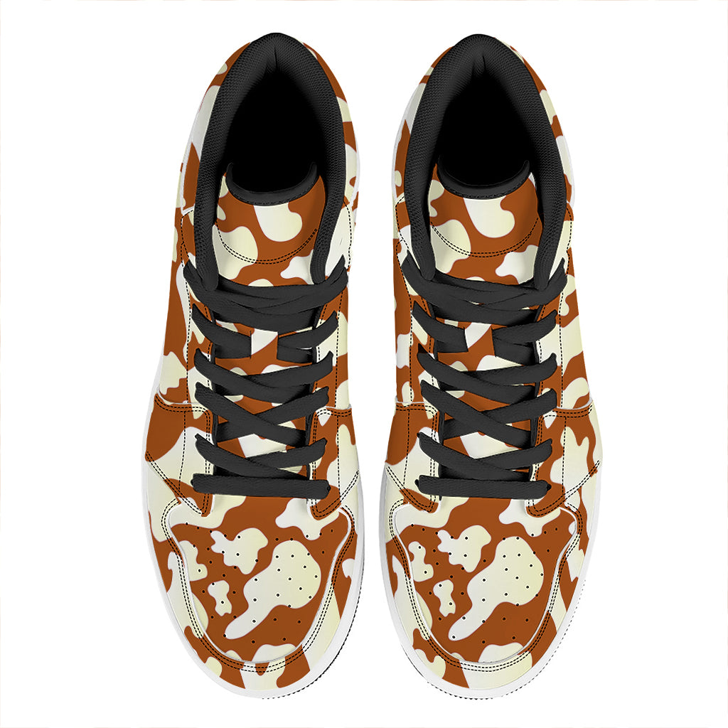 Chocolate And Milk Cow Print High Top Leather Sneakers