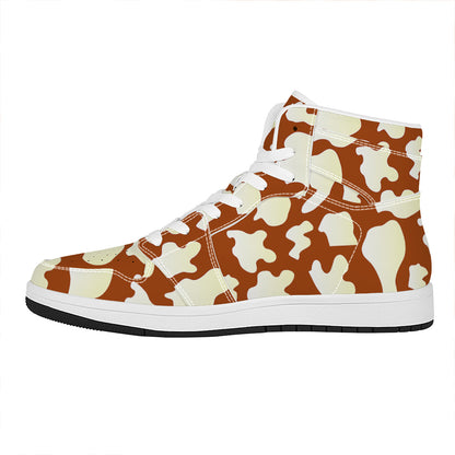 Chocolate And Milk Cow Print High Top Leather Sneakers