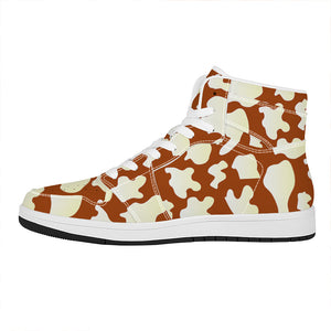 Chocolate And Milk Cow Print High Top Leather Sneakers