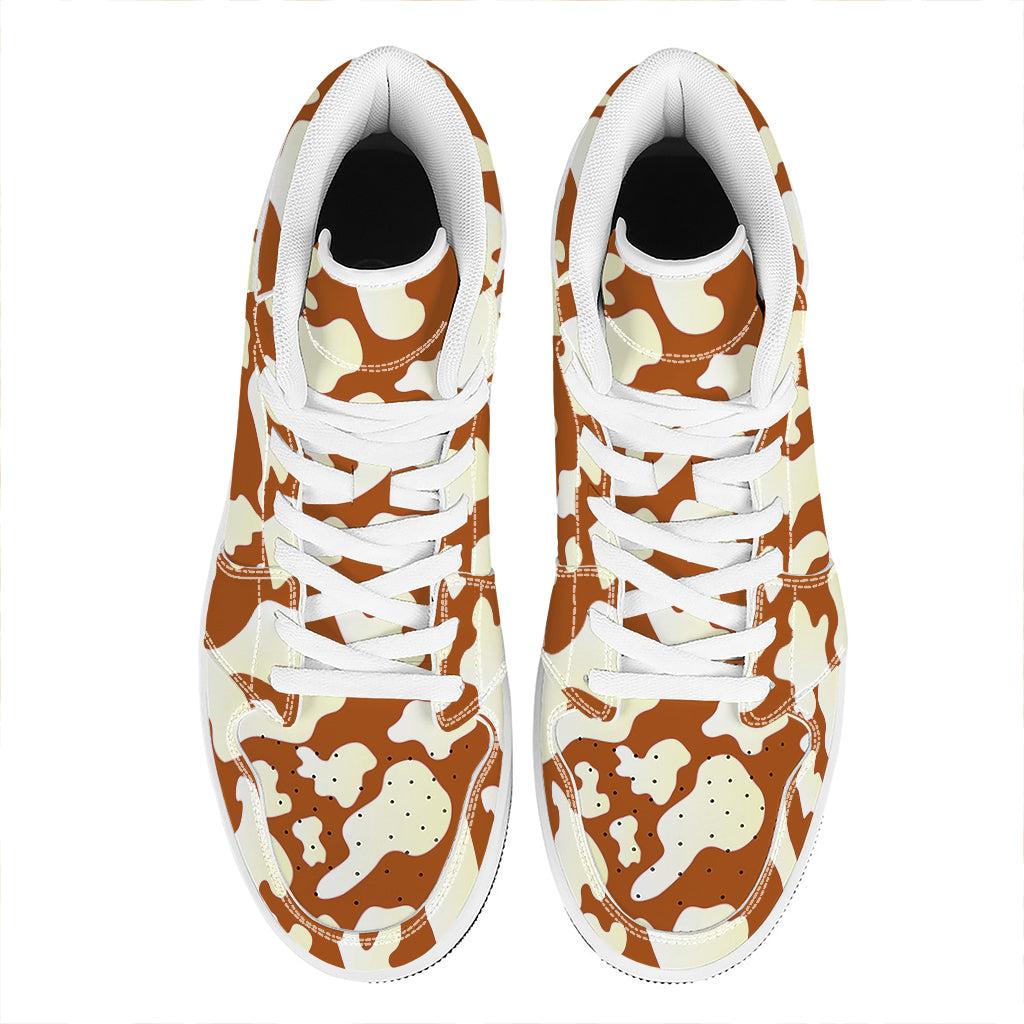 Chocolate And Milk Cow Print High Top Leather Sneakers