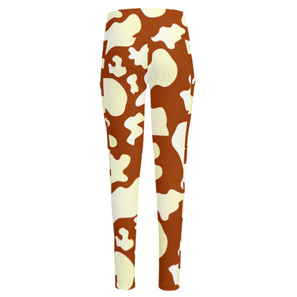 Chocolate And Milk Cow Print High-Waisted Pocket Leggings