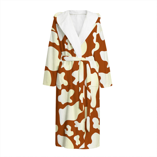 Chocolate And Milk Cow Print Hooded Bathrobe