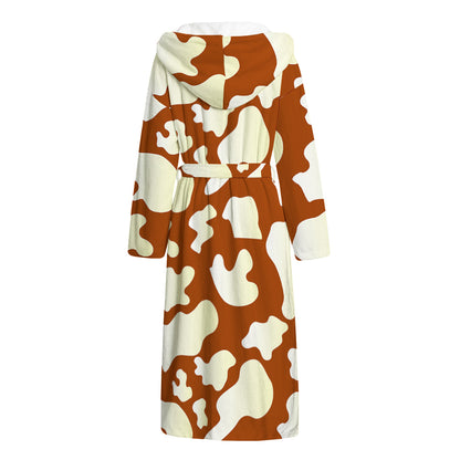 Chocolate And Milk Cow Print Hooded Bathrobe