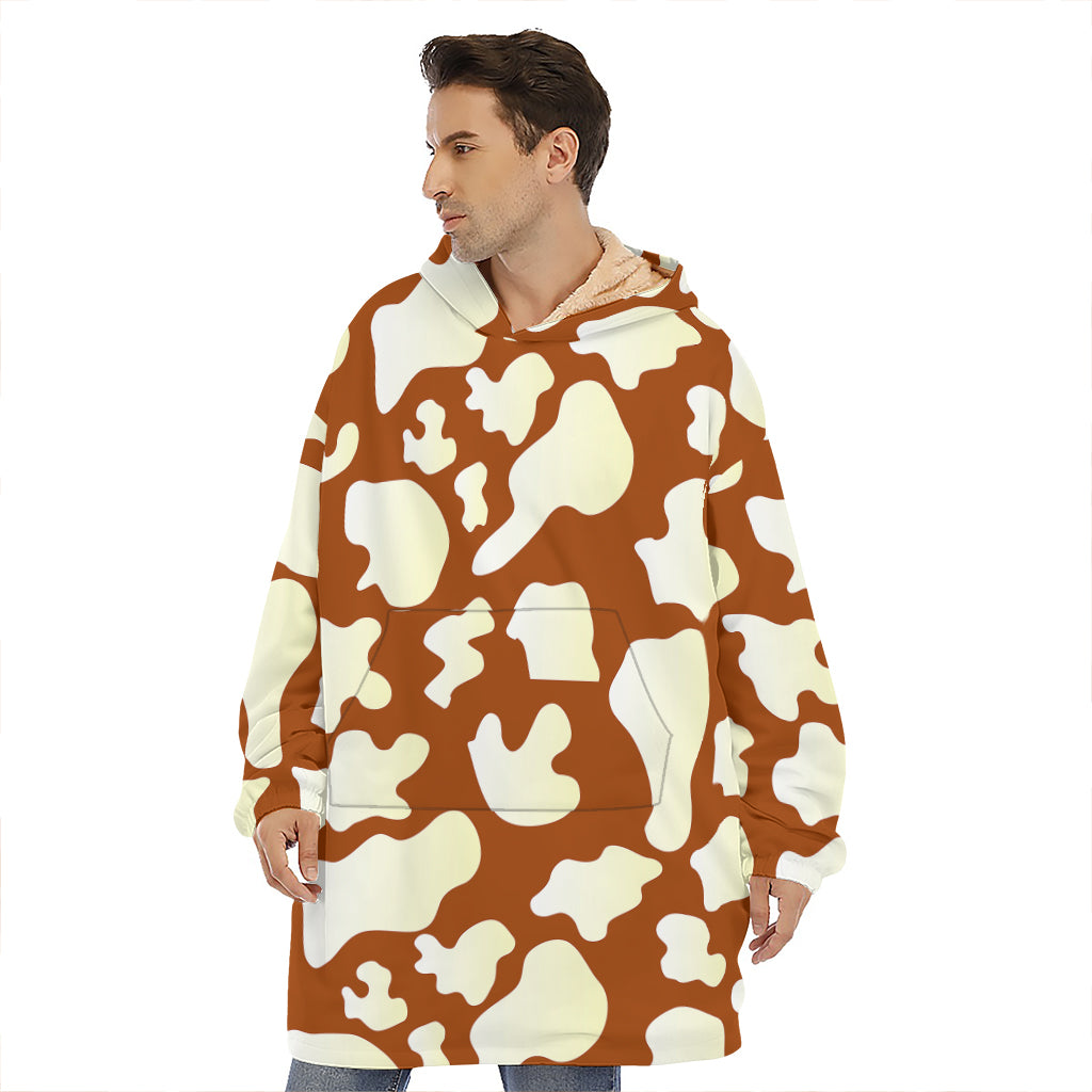 Chocolate And Milk Cow Print Hoodie Blanket