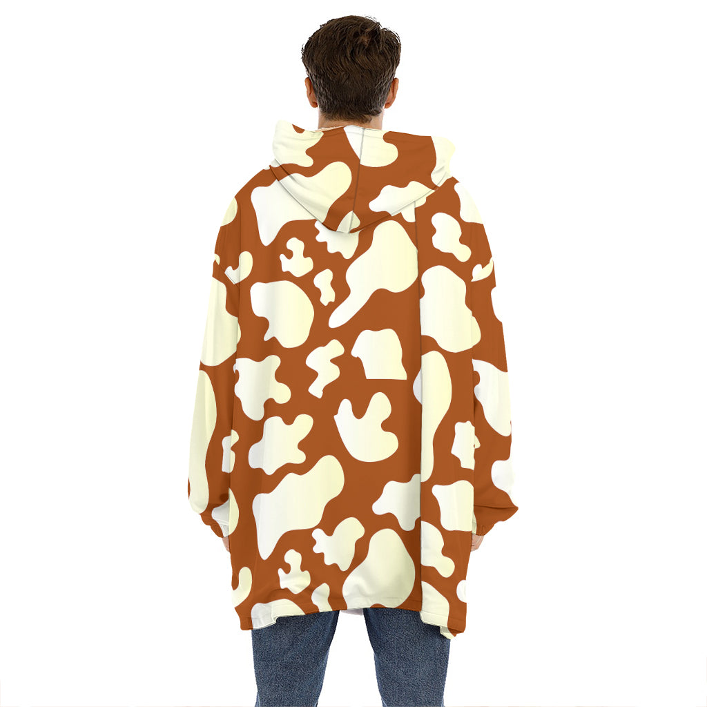 Chocolate And Milk Cow Print Hoodie Blanket