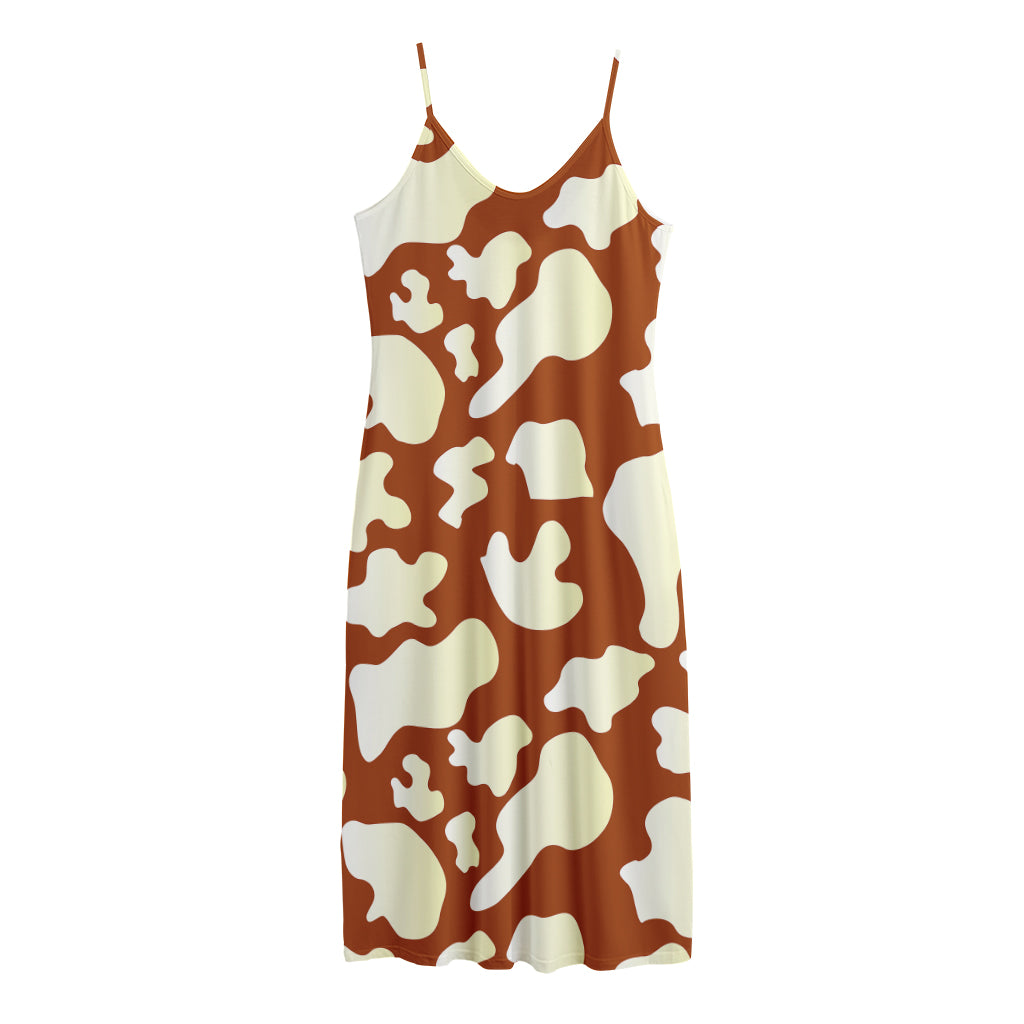 Chocolate And Milk Cow Print Jersey Midi Cami Dress