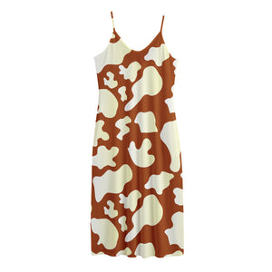 Chocolate And Milk Cow Print Jersey Midi Cami Dress