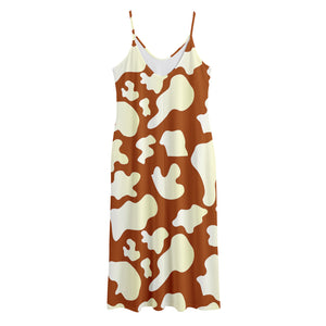 Chocolate And Milk Cow Print Jersey Midi Cami Dress