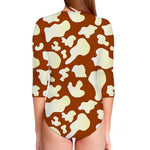 Chocolate And Milk Cow Print Long Sleeve Swimsuit