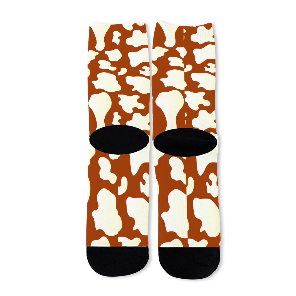 Chocolate And Milk Cow Print Long Socks