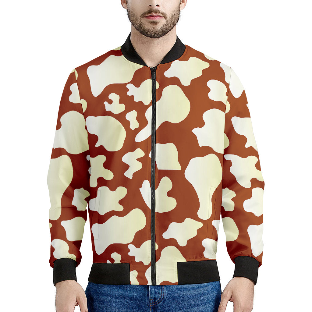 Chocolate And Milk Cow Print Men's Bomber Jacket