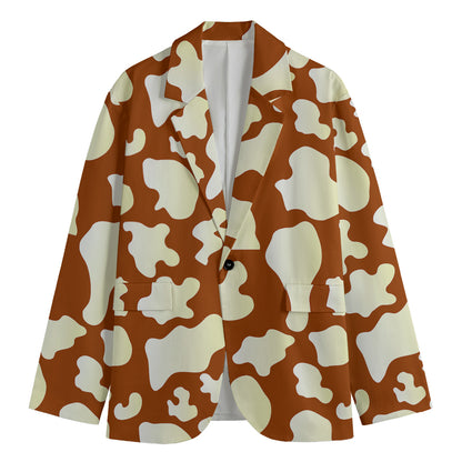 Chocolate And Milk Cow Print Men's Cotton Blazer