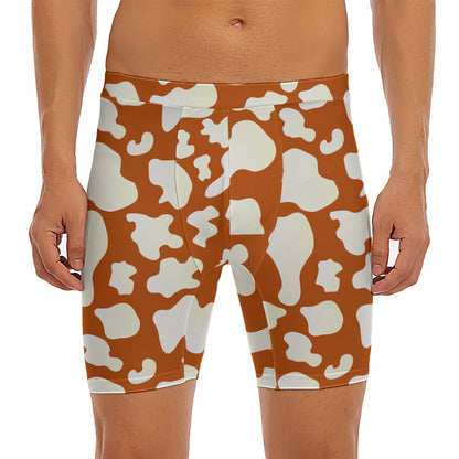 Chocolate And Milk Cow Print Men's Long Boxer Briefs