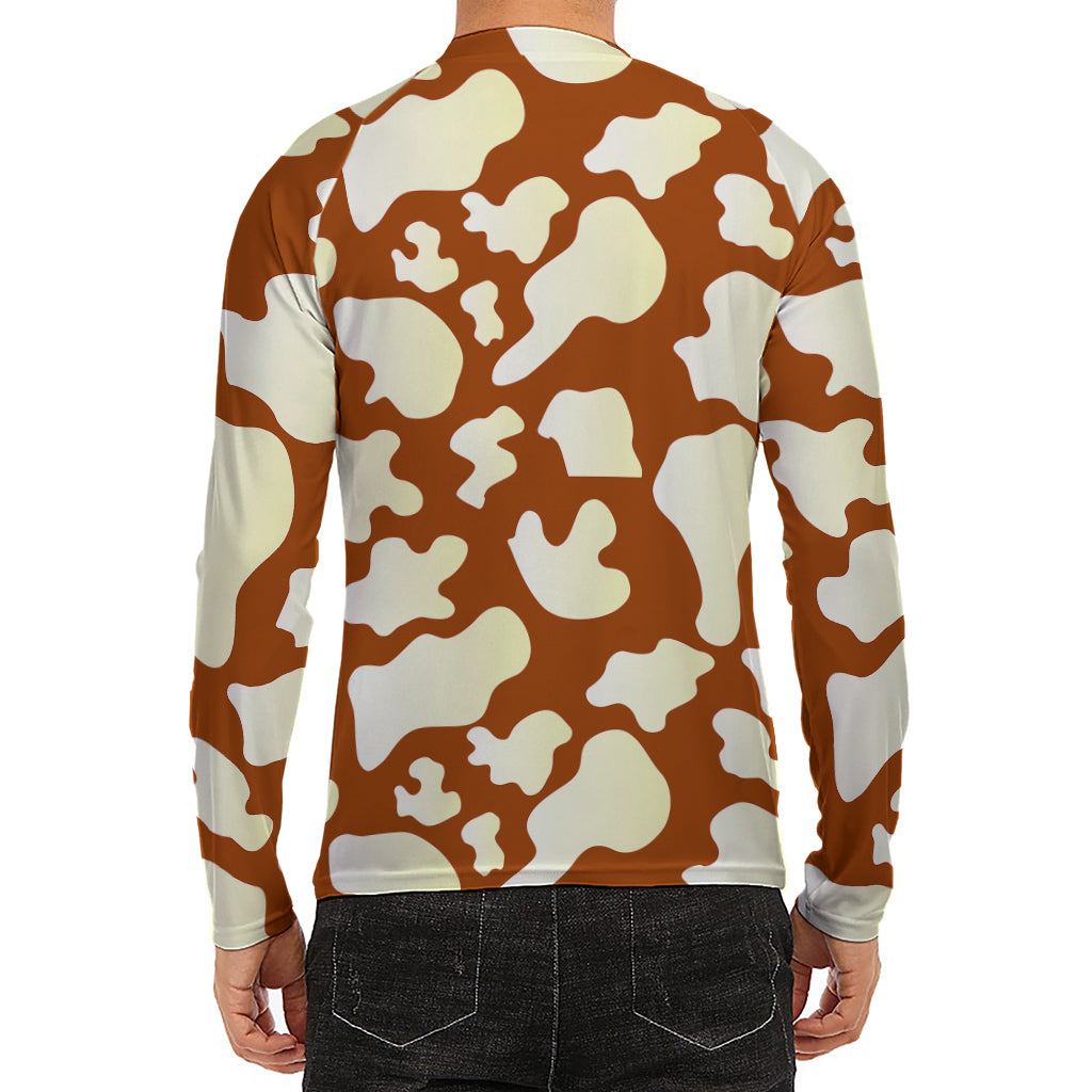 Chocolate And Milk Cow Print Men's Long Sleeve Rash Guard