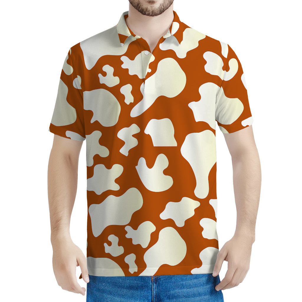 Chocolate And Milk Cow Print Men's Polo Shirt