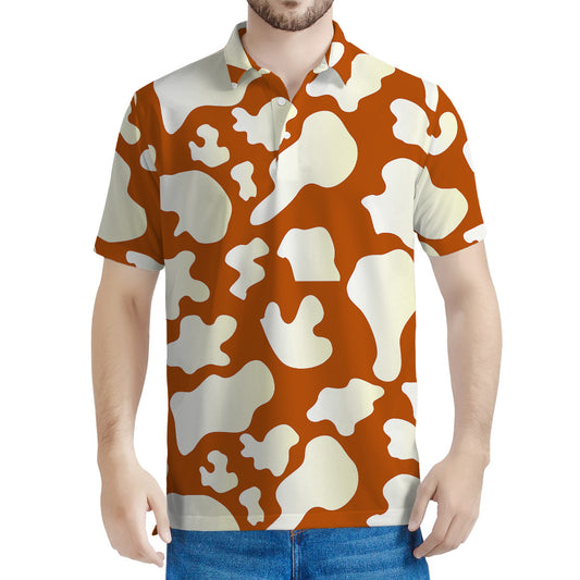 Chocolate And Milk Cow Print Men's Polo Shirt