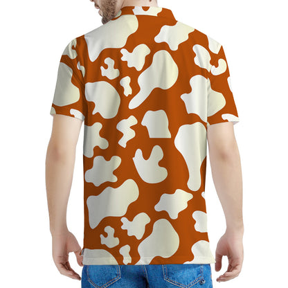 Chocolate And Milk Cow Print Men's Polo Shirt