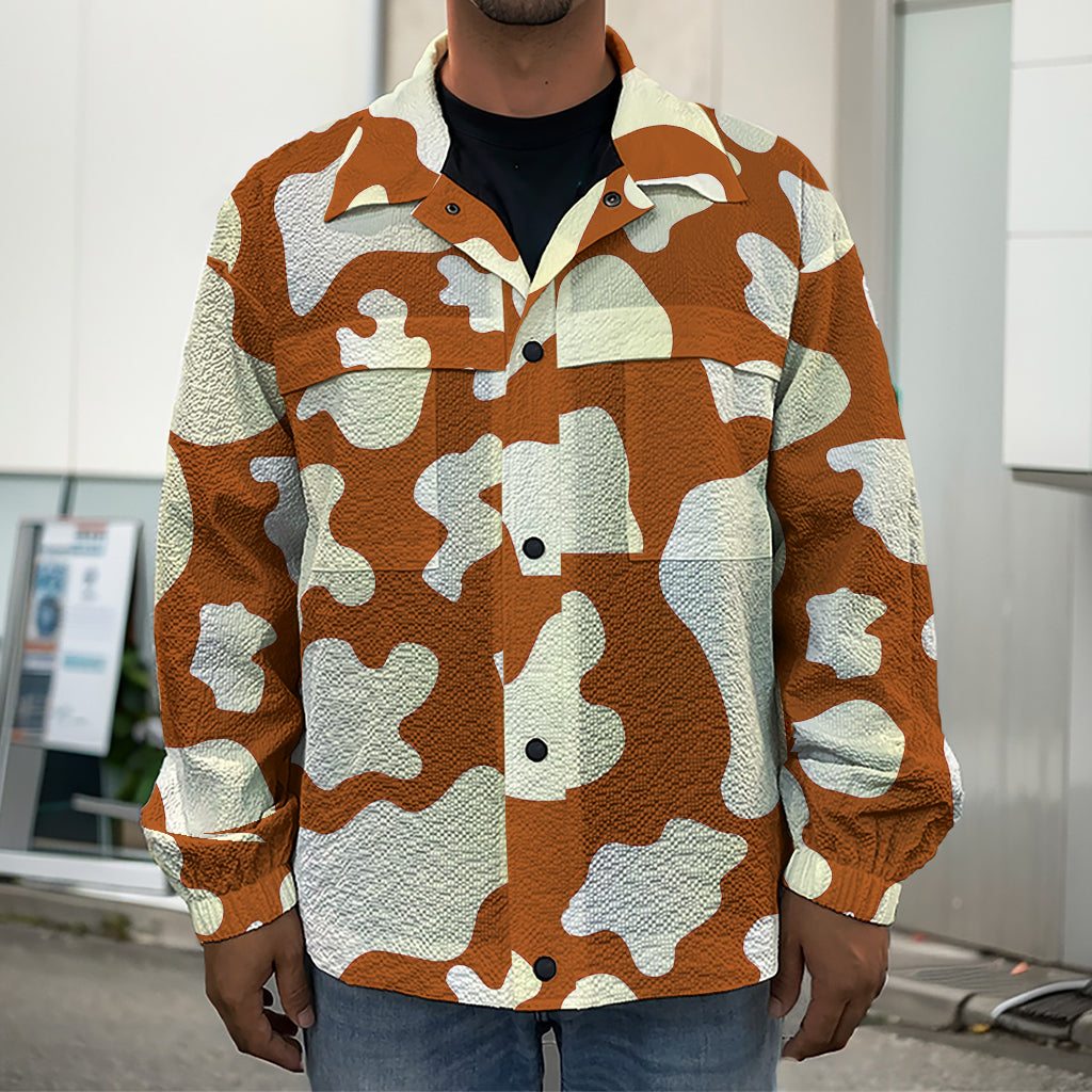 Chocolate And Milk Cow Print Men's Shirt Jacket