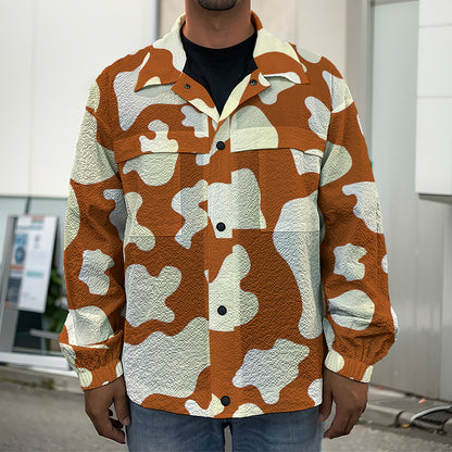 Chocolate And Milk Cow Print Men's Shirt Jacket