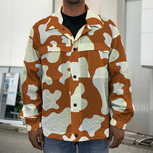 Chocolate And Milk Cow Print Men's Shirt Jacket
