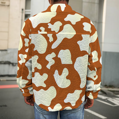 Chocolate And Milk Cow Print Men's Shirt Jacket