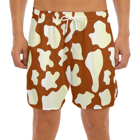 Chocolate And Milk Cow Print Men's Split Running Shorts