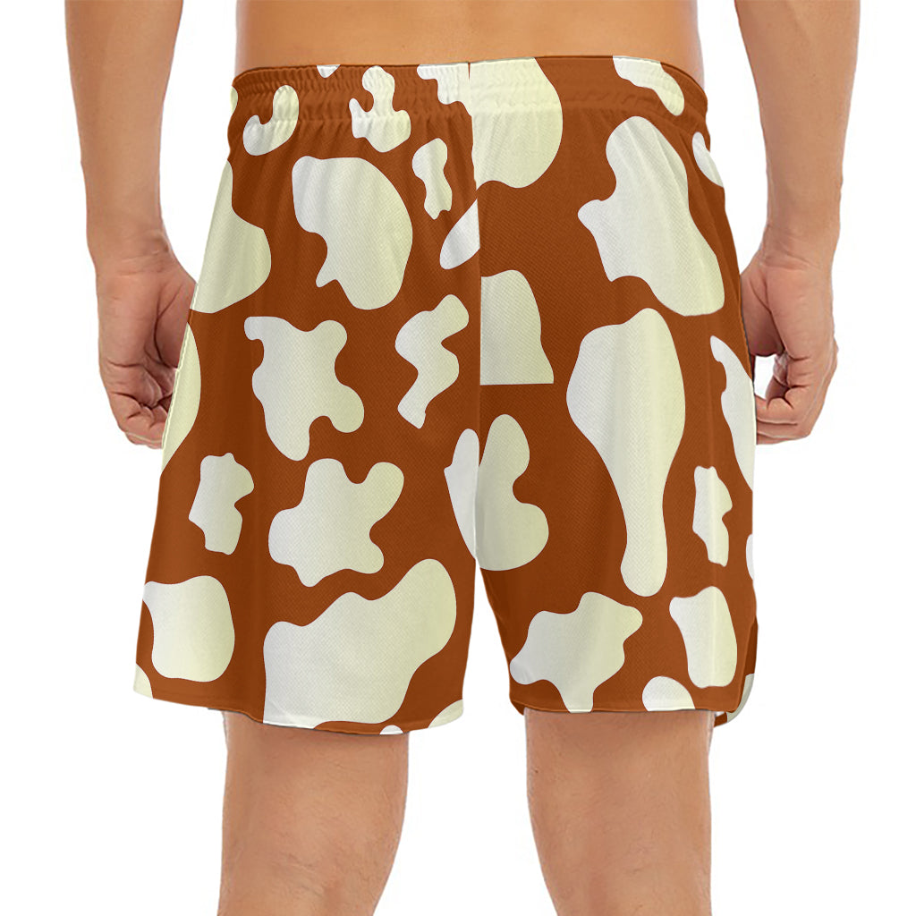 Chocolate And Milk Cow Print Men's Split Running Shorts