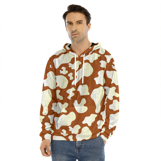 Chocolate And Milk Cow Print Men's Velvet Pullover Hoodie