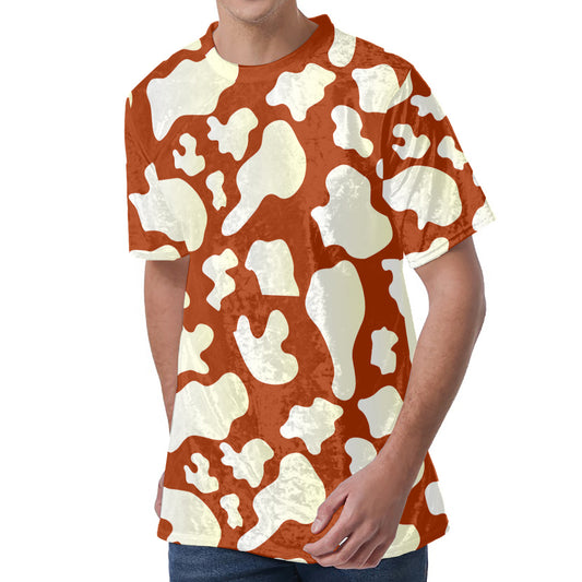 Chocolate And Milk Cow Print Men's Velvet T-Shirt