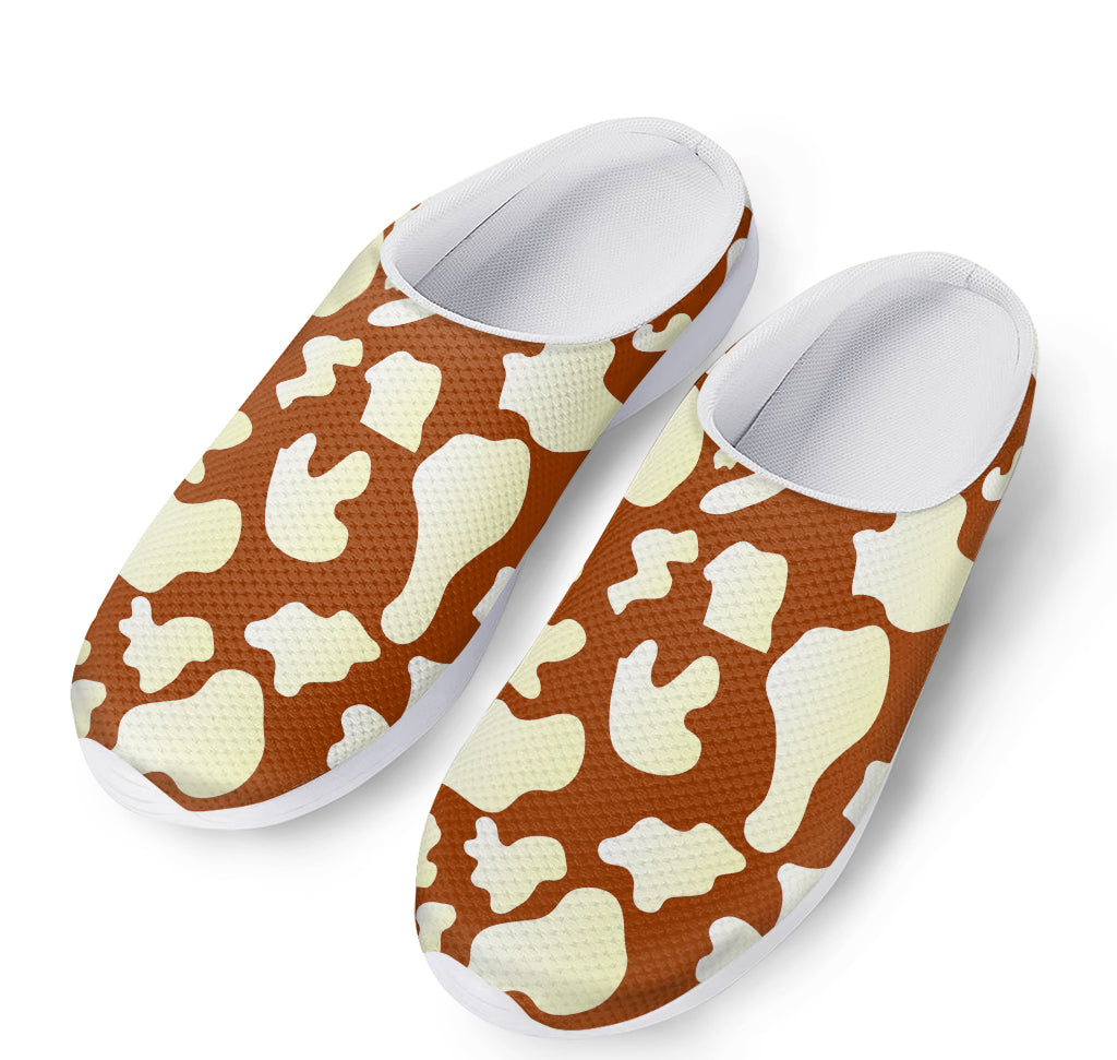 Chocolate And Milk Cow Print Mesh Casual Shoes