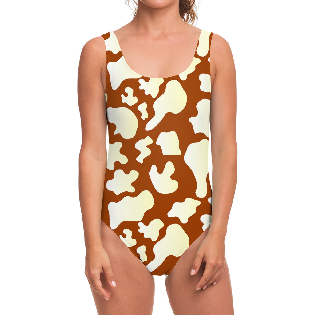 Chocolate And Milk Cow Print One Piece Swimsuit