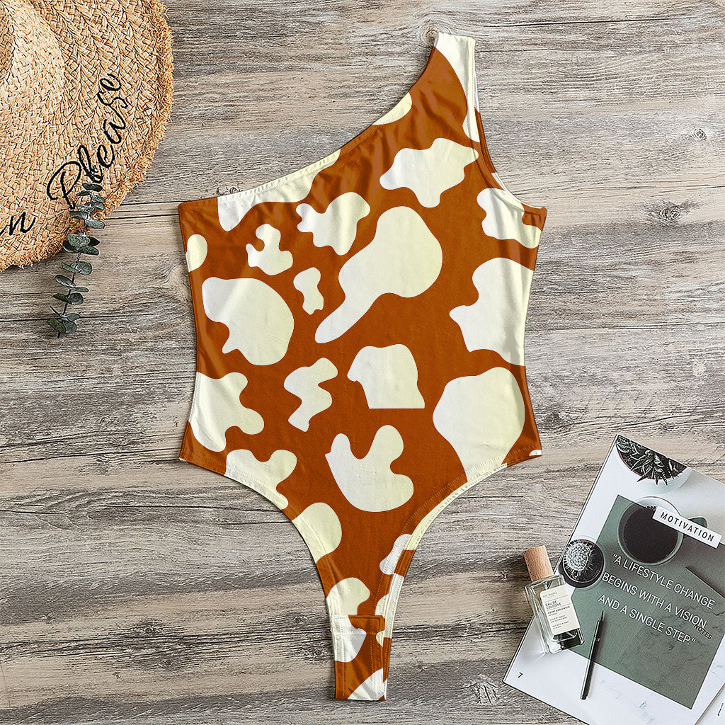 Chocolate And Milk Cow Print One Shoulder Bodysuit
