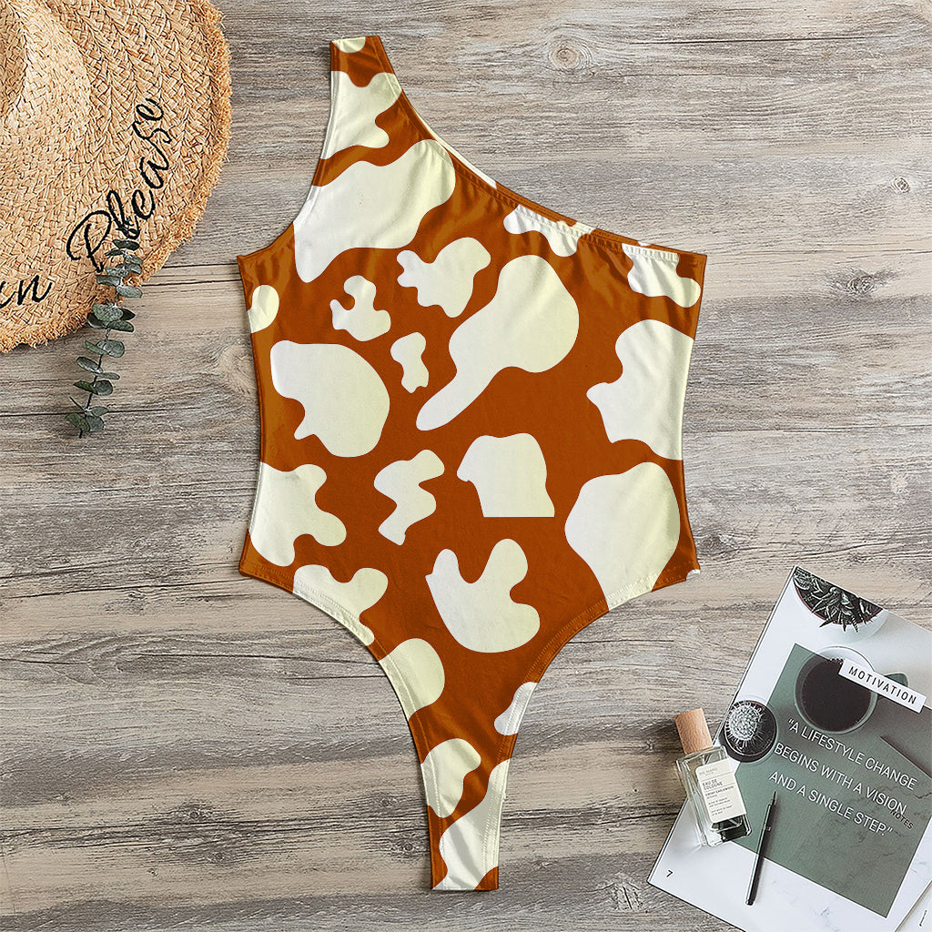 Chocolate And Milk Cow Print One Shoulder Bodysuit