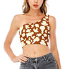 Chocolate And Milk Cow Print One Shoulder Crop Top