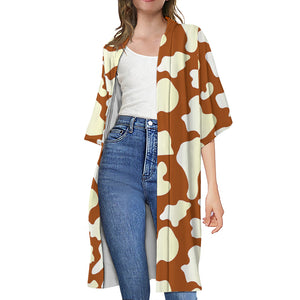 Chocolate And Milk Cow Print Open Front Beach Cover Up