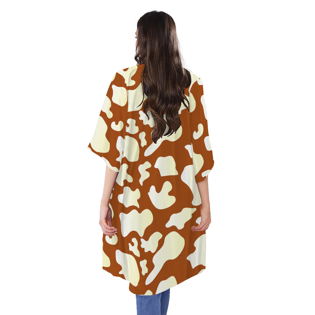 Chocolate And Milk Cow Print Open Front Beach Cover Up