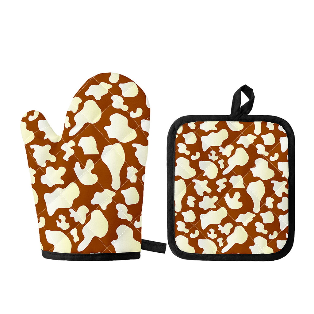 Chocolate And Milk Cow Print Oven Mitt And Pot Holder Set
