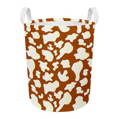 Chocolate And Milk Cow Print Round Laundry Basket