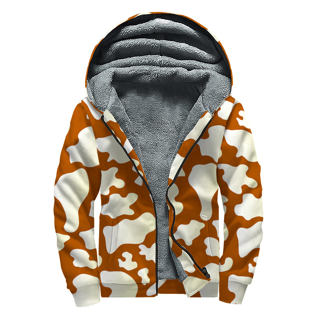 Chocolate And Milk Cow Print Sherpa Lined Zip Up Hoodie