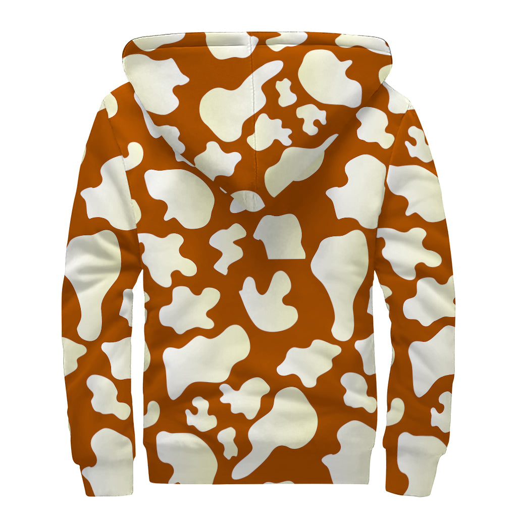 Chocolate And Milk Cow Print Sherpa Lined Zip Up Hoodie